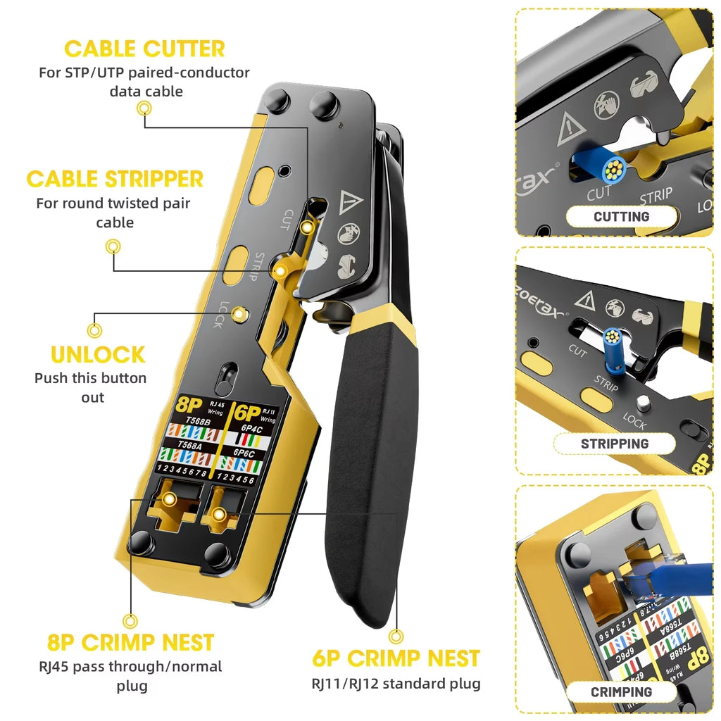 RJ45 Crimp Tool – Pass-Through Ethernet Crimper for Cat5e/Cat6 – image 3