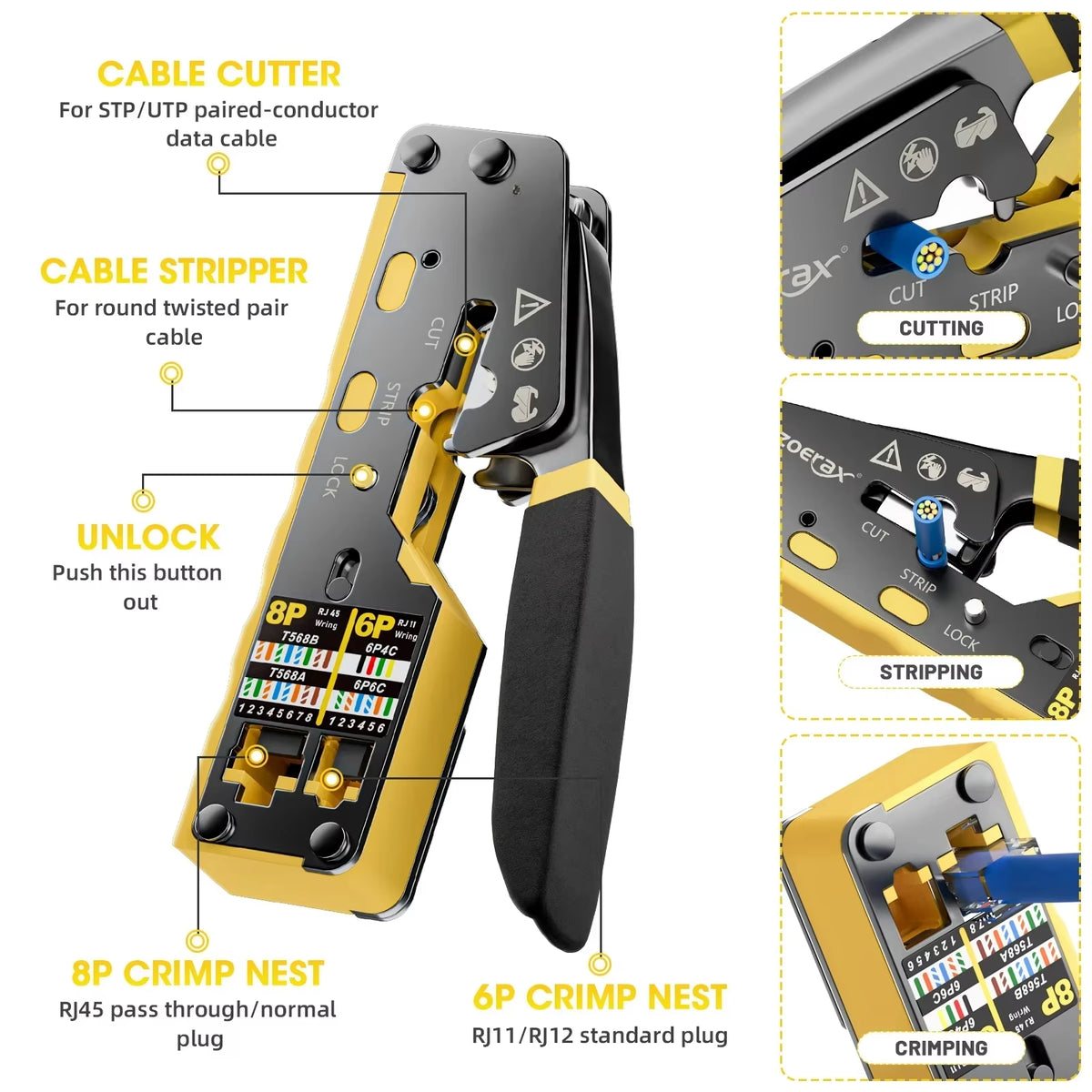 RJ45 Crimp Tool – Pass-Through Ethernet Crimper for Cat5e/Cat6 – image 3