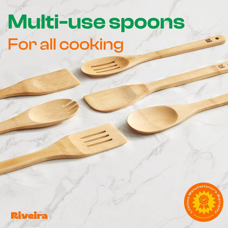 6-Piece Bamboo Cooking Utensil Set, Wooden Spoons and Spatulas – image 3
