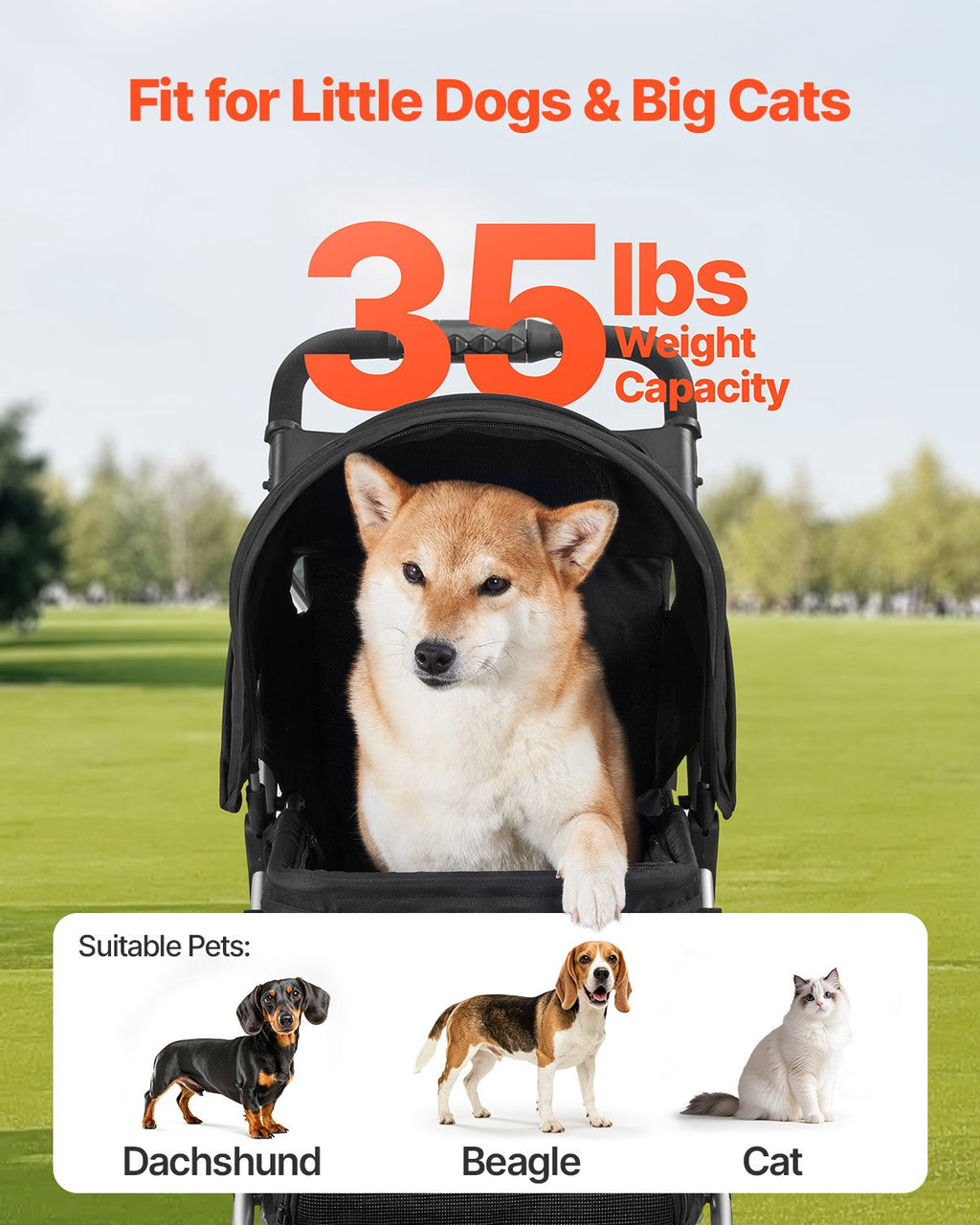 3 Wheel Foldable Pet Stroller for Small Dogs up to 35 Lb