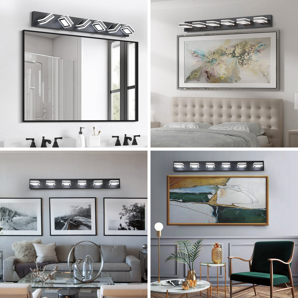 40 Inch 6-Light LED Vanity Light, Dimmable Black Bathroom Fixture – image 4