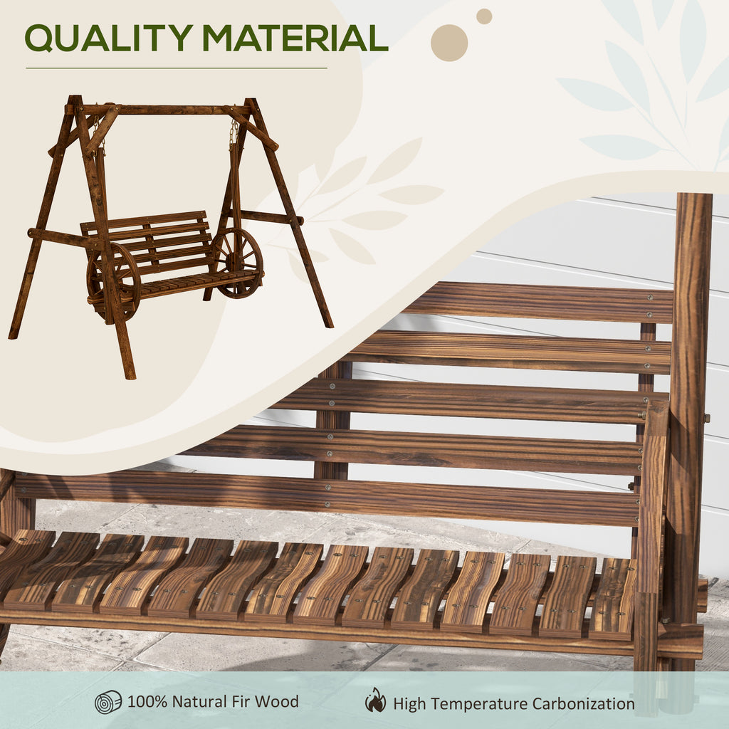Porch Swing with A-Frame Stand, 2-Seat Wooden Log Patio Swing – image 4