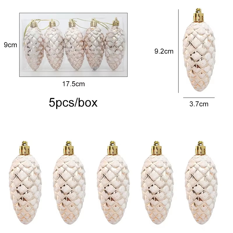 Pine Cone Ornaments – 5 Pc Glitter Christmas Tree Hanging Decor – image 6