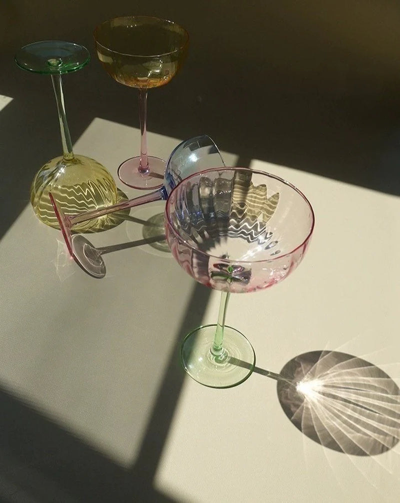 Hand Blown Pastel Cocktail Coupe Glasses, Set of 4 – image 9