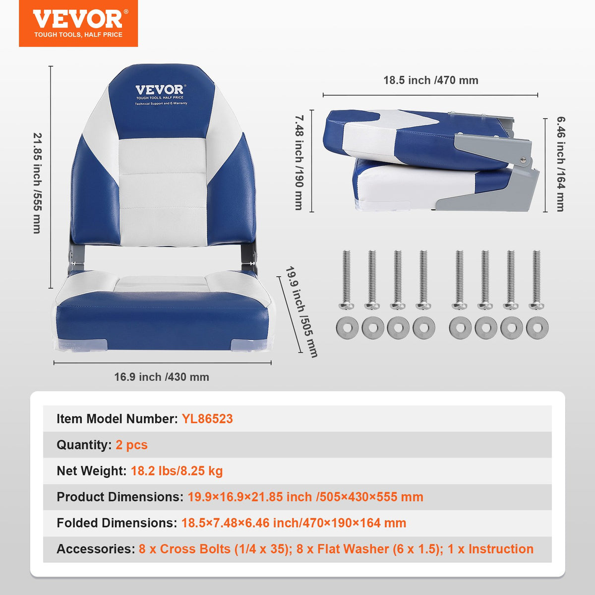 High Back Folding Boat Seats, Padded Fold-Down Chairs, 2 Pack – image 6