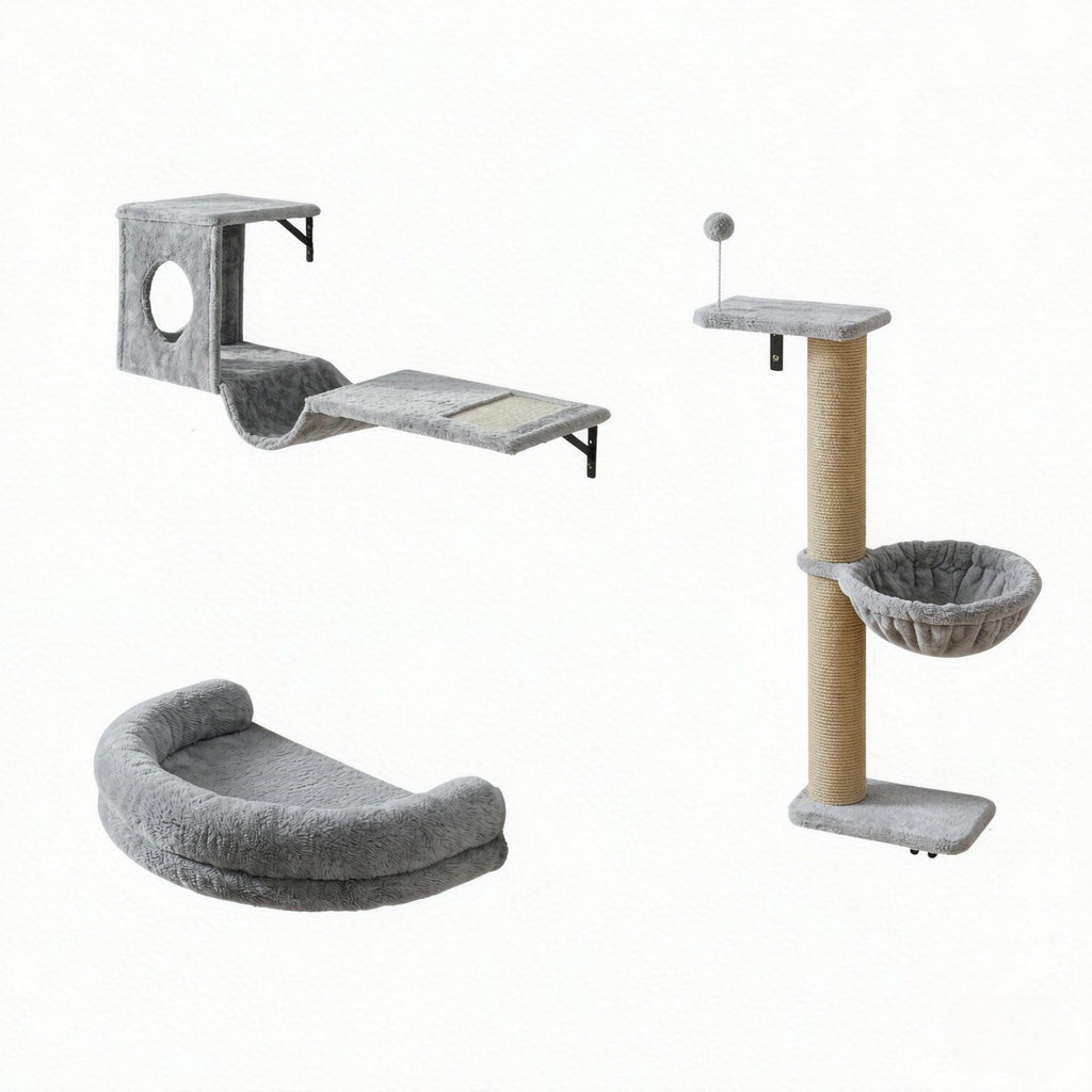 Cat Wall Shelves, 3-in-1 Set with Condo, Hammock and Scratching Post – image 5