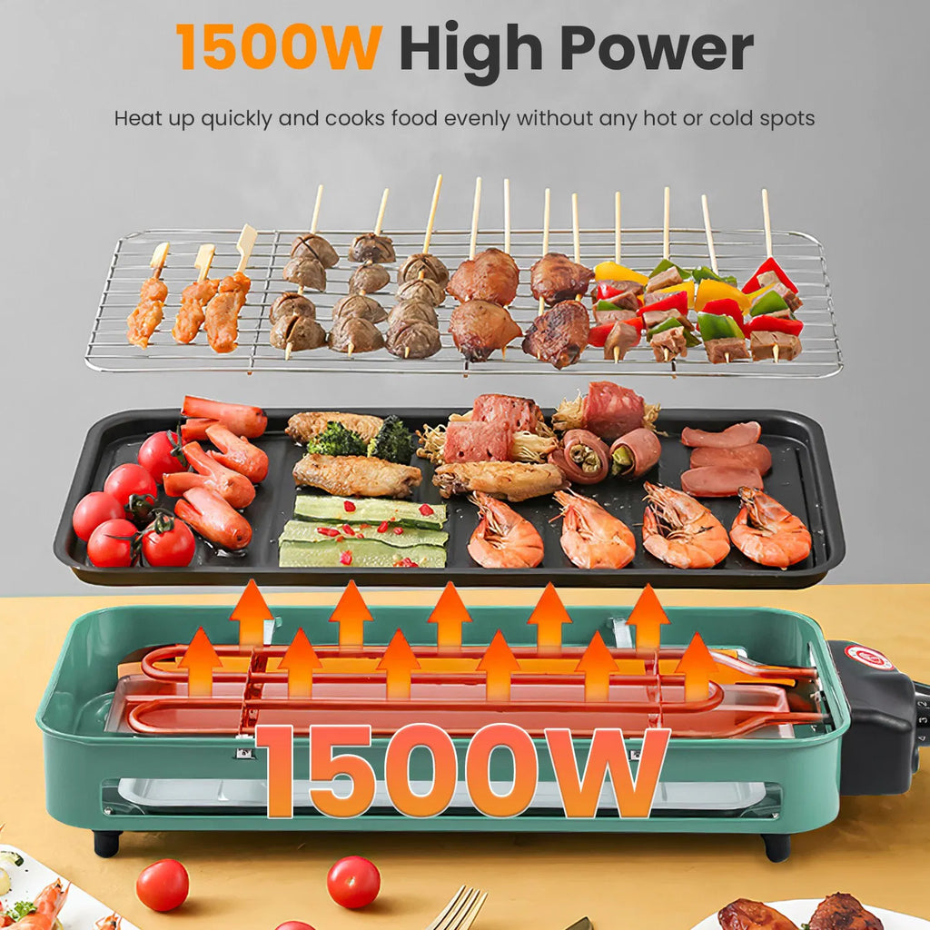 1500W 2-in-1 Electric Indoor Grill with 3 Raclette Trays – image 6