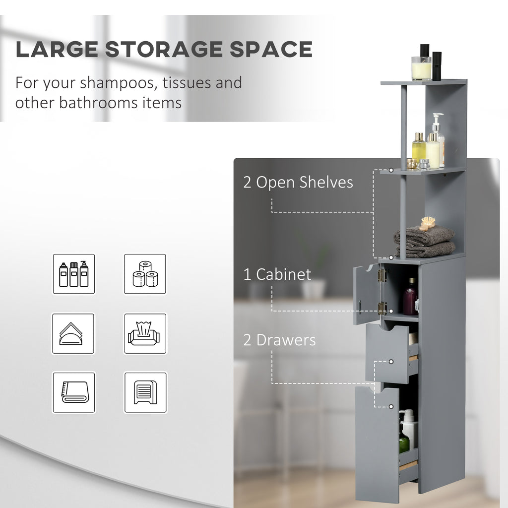 Tall Bathroom Storage Cabinet 54 in, Narrow Linen Tower with Drawers – image 4