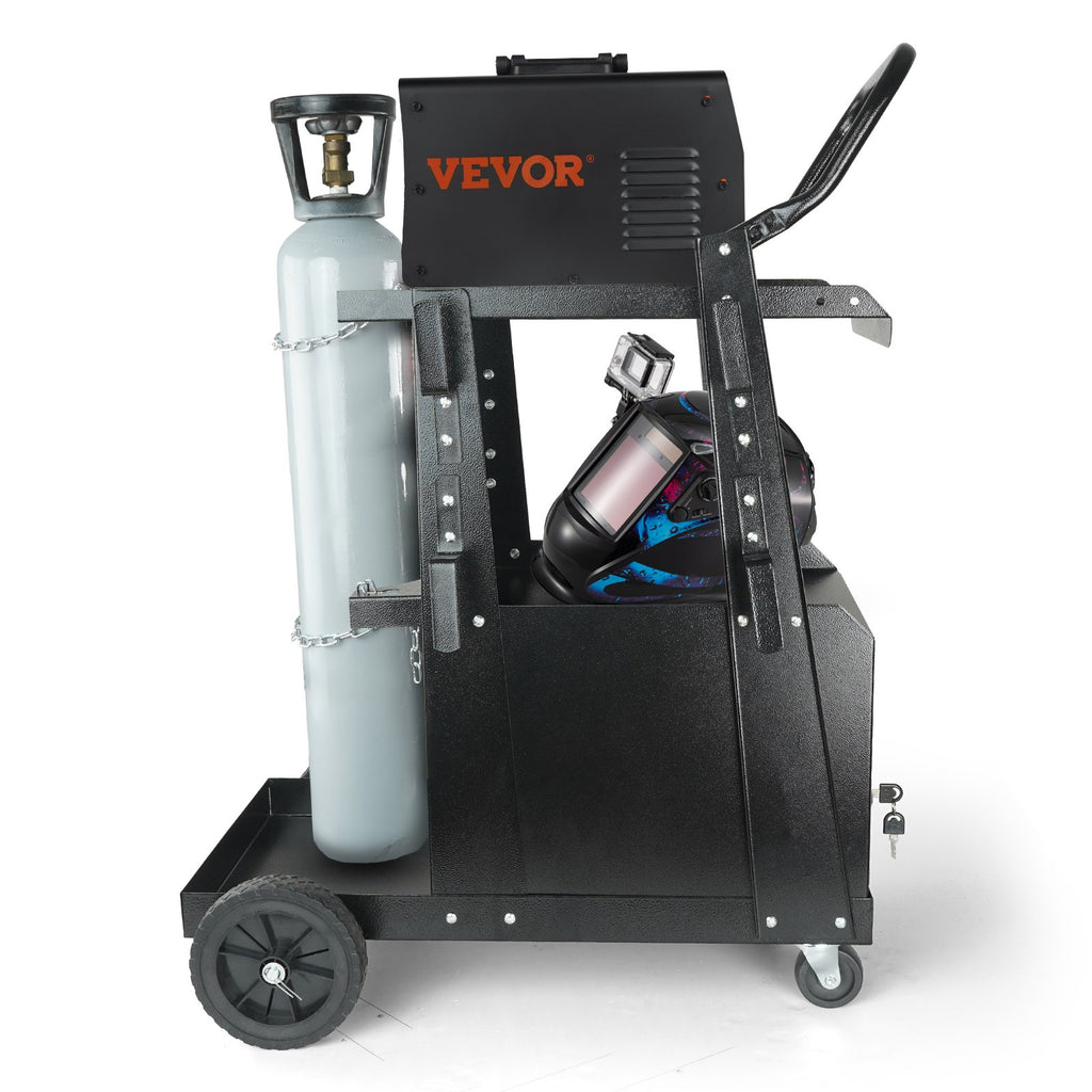 Welding Cart 2-Tier with Lockable Cabinet, 265 Lb, Swivel Wheels