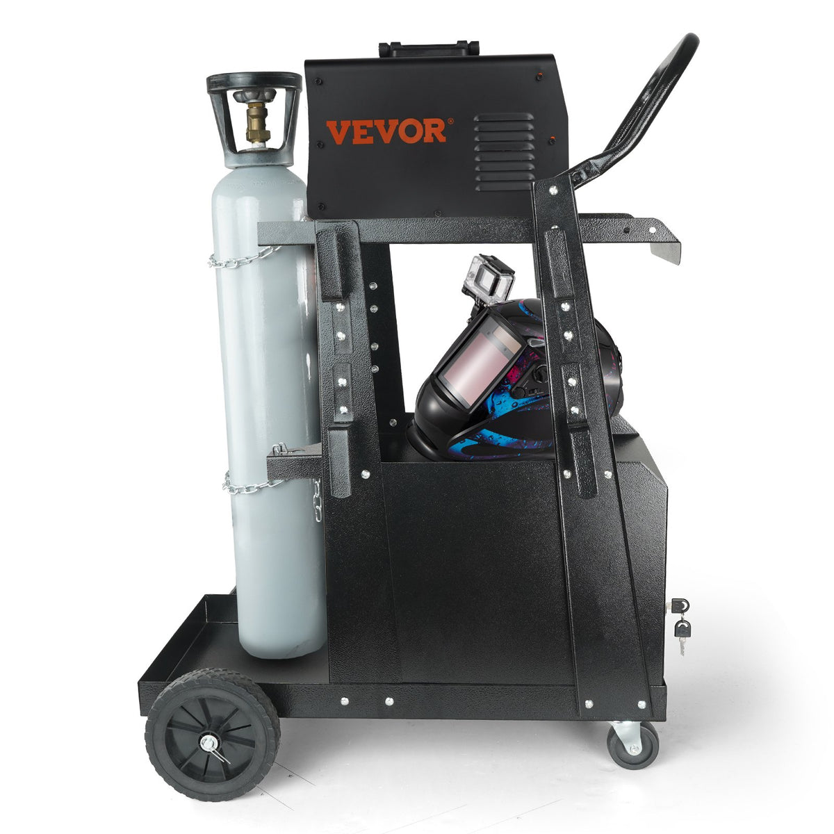 Welding Cart 2-Tier with Lockable Cabinet, 265 Lb, Swivel Wheels