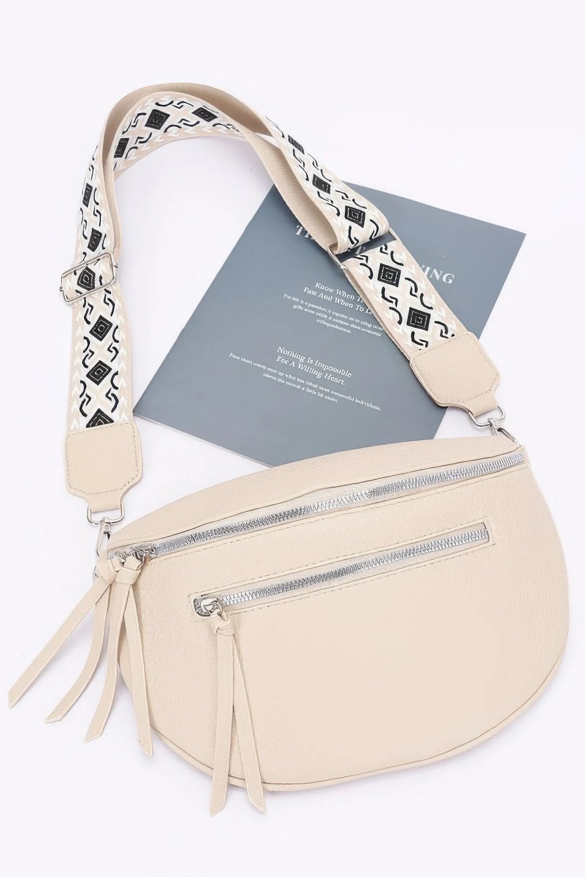 Crossbody Belt Bag – Faux Leather Zip Waist Bag, White – image 9