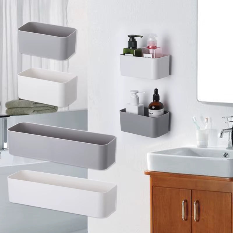 Wall Mounted Storage Box – Adhesive Shelf Organizer, White or Gray – image 4