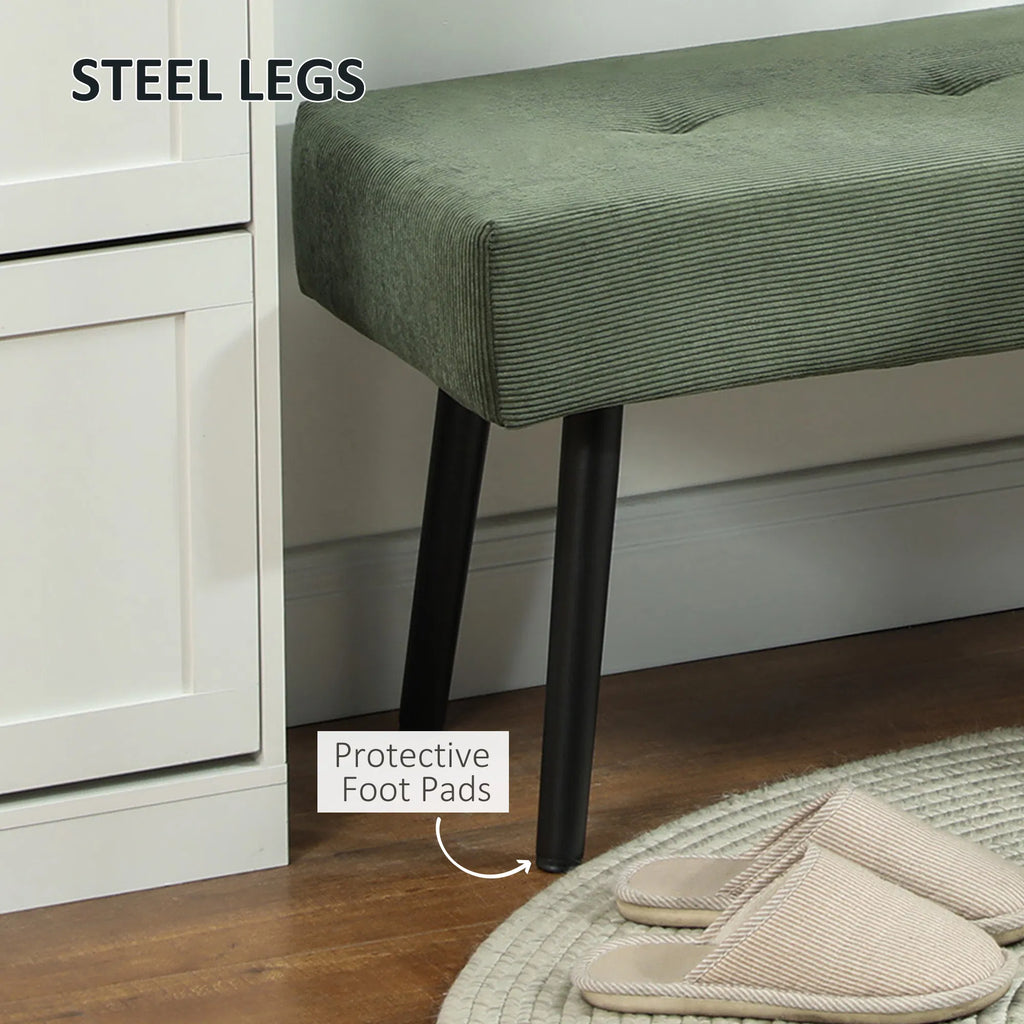 Corduroy Upholstered Bench 39 in with Steel Legs, Green – image 5
