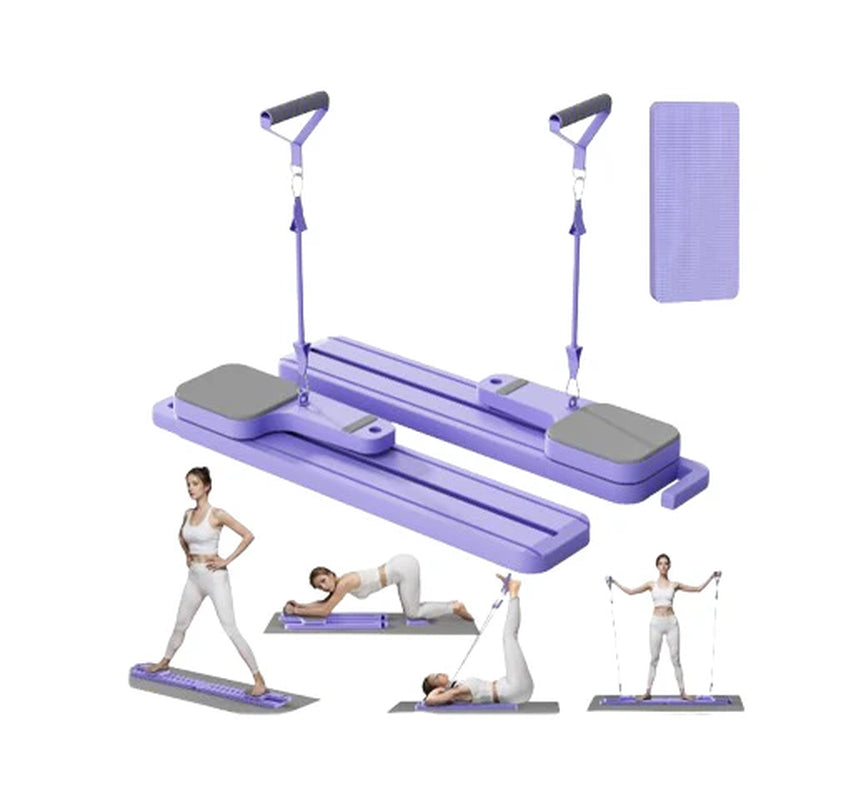 Pilates Reformer Board 7-in-1, Foldable Home Workout Set with Bands