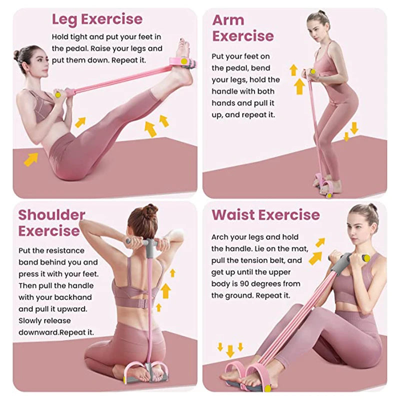 Pedal Resistance Band - 4-Tube Sit-Up Puller with Foam Handles – image 5