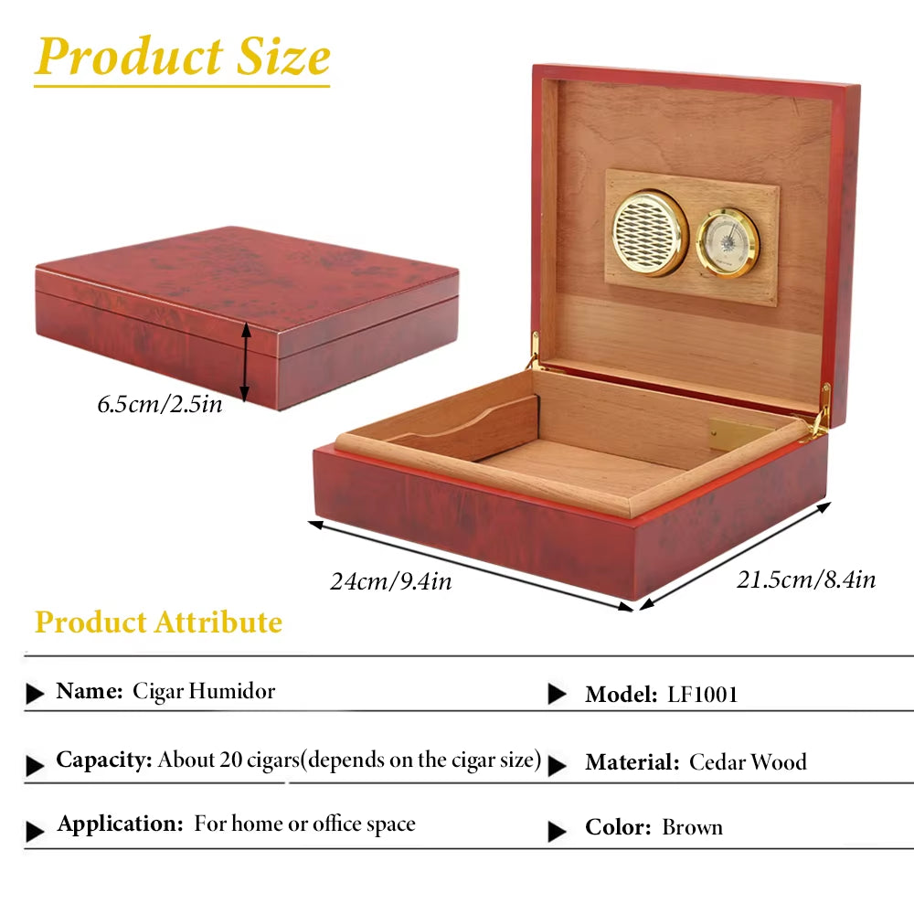 Cedar Lined Cigar Humidor Box with Hygrometer, Holds 20 Cigars – image 3