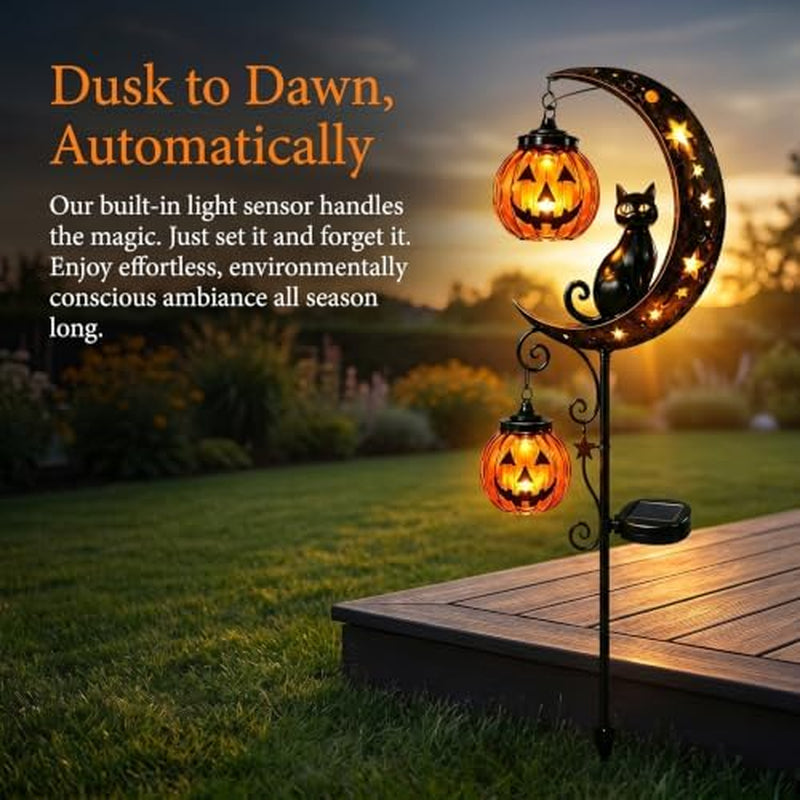 Solar Pumpkin Moon Garden Stake Light – Outdoor Halloween Yard Decor – image 3