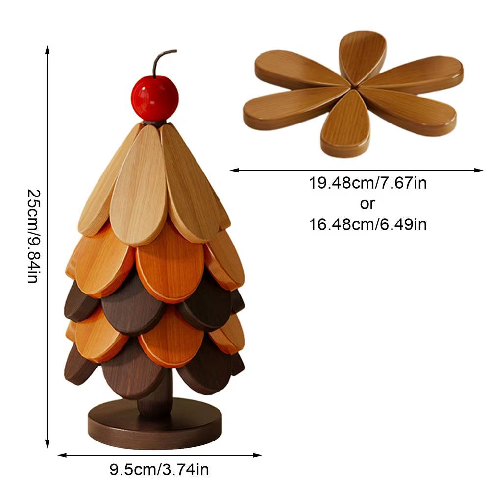 Christmas Tree Trivet – 5 Pc Foldable Wooden Hot Pad Set – image 8