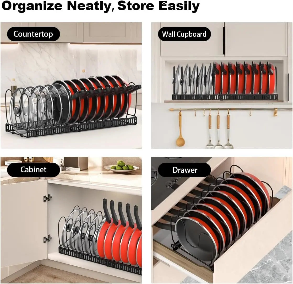 Pot and Pan Organizer Rack, Expandable with 10 Adjustable Dividers – image 7