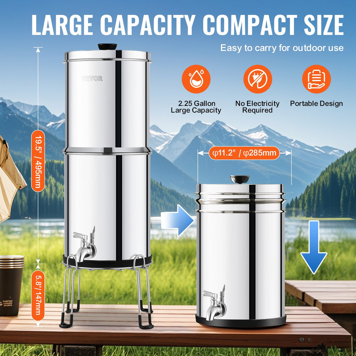 Gravity Water Filter System, 2.25 Gal Stainless Steel, 2 Filters – image 6