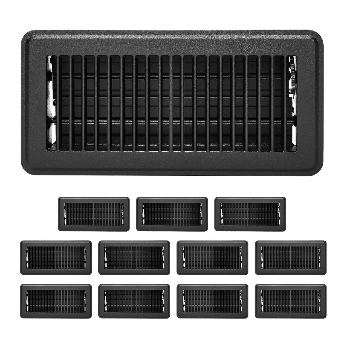 HVAC Floor Registers 4 x 10 in, 12-Pack Iron Floor Vents, Black