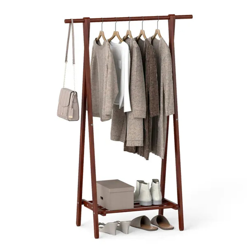 Folding A-Frame Coat Rack, Solid Rubber Wood with Bottom Storage Shelf – image 6
