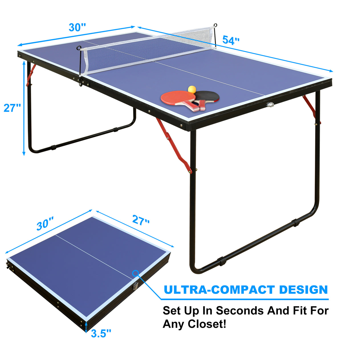 Table Tennis Table – Folding Ping Pong Table with Net & 2 Paddles – image 2