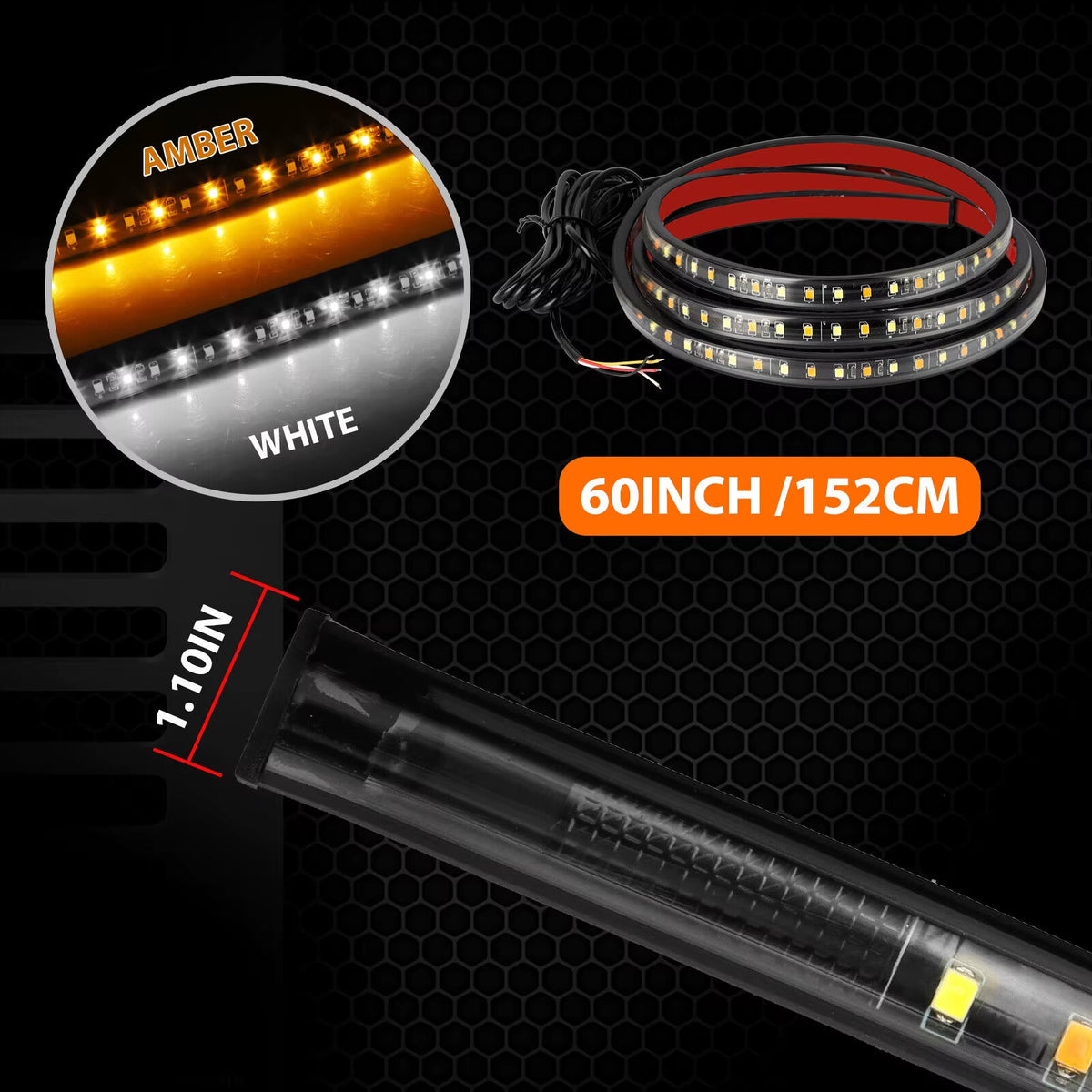 LED Running Board Light Strips, 2-Pack White and Amber 12V