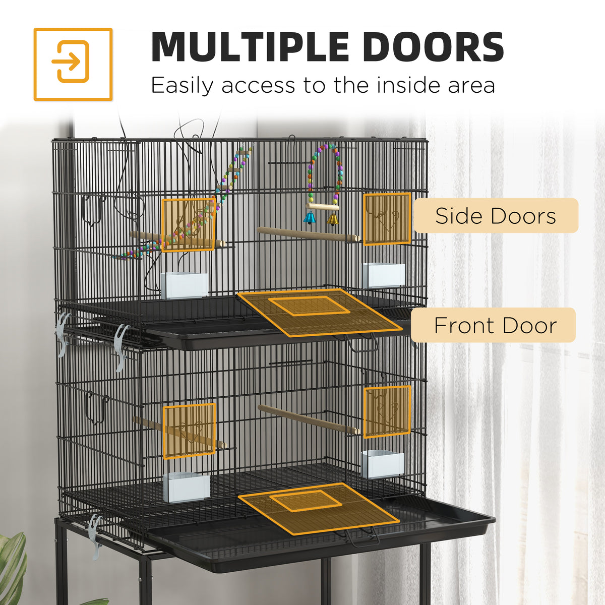 Double Stackable Bird Cage with Rolling Stand for Canaries, Black – image 5
