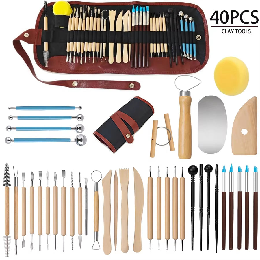 Pottery Clay Sculpting Tool Set, 25 Pc Double-Sided Wood – image 3