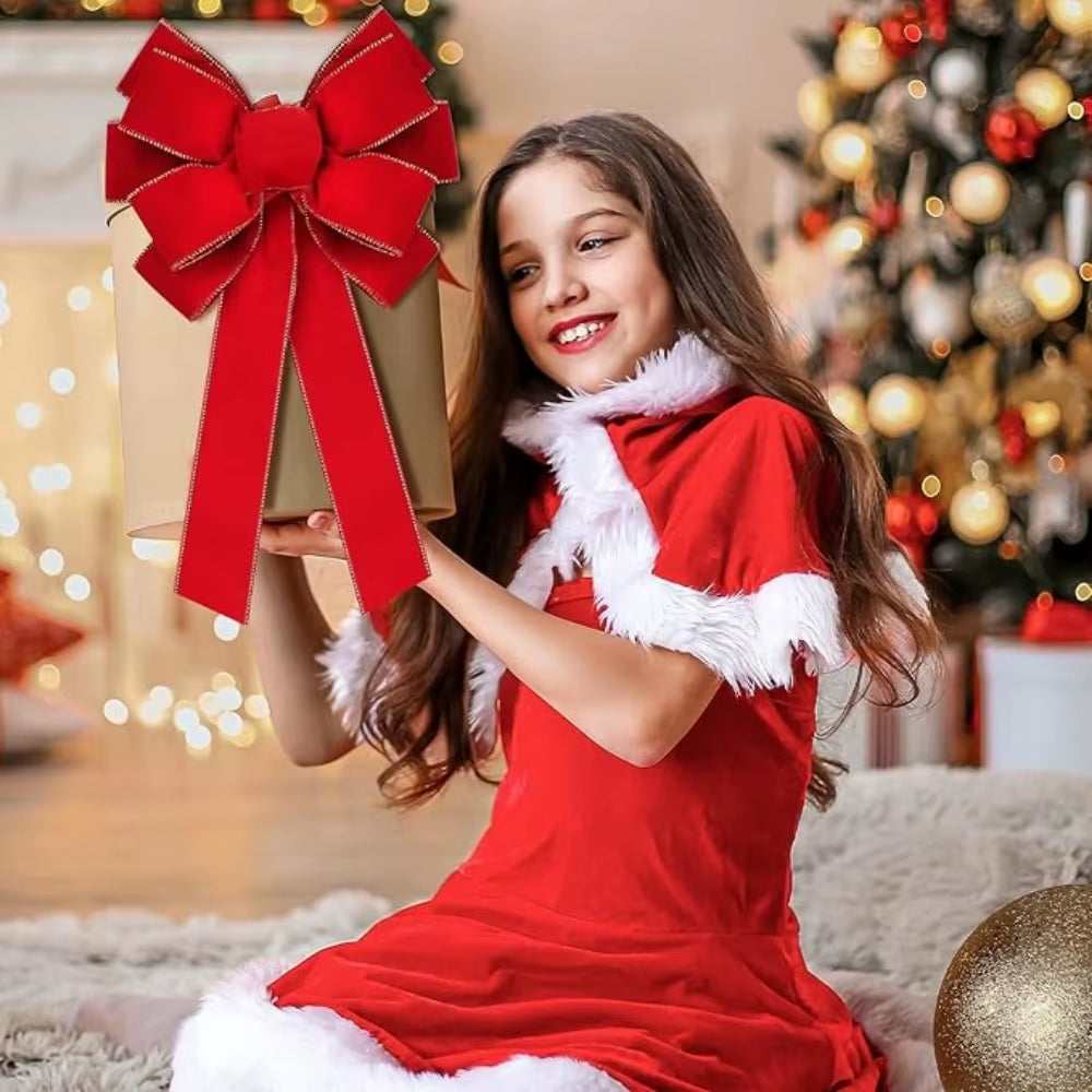 Christmas Bow - Red Velvet Wreath Bow with Gold Wired Edge – image 4
