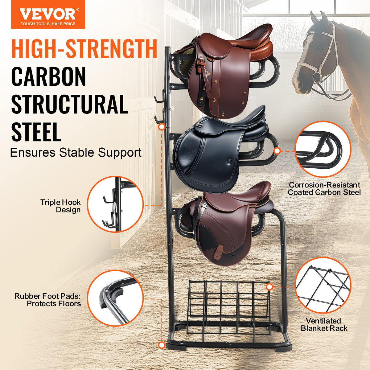 3-Tier Rotating Freestanding Saddle Stand for Tack Rooms – image 2
