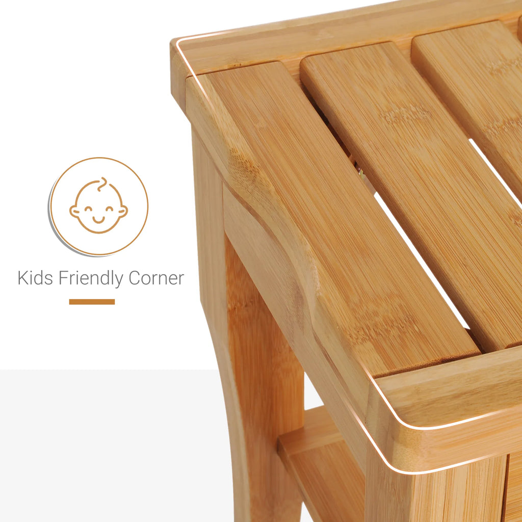 Bamboo Shower Bench with Storage Shelf, 20 in Bath Stool – image 7