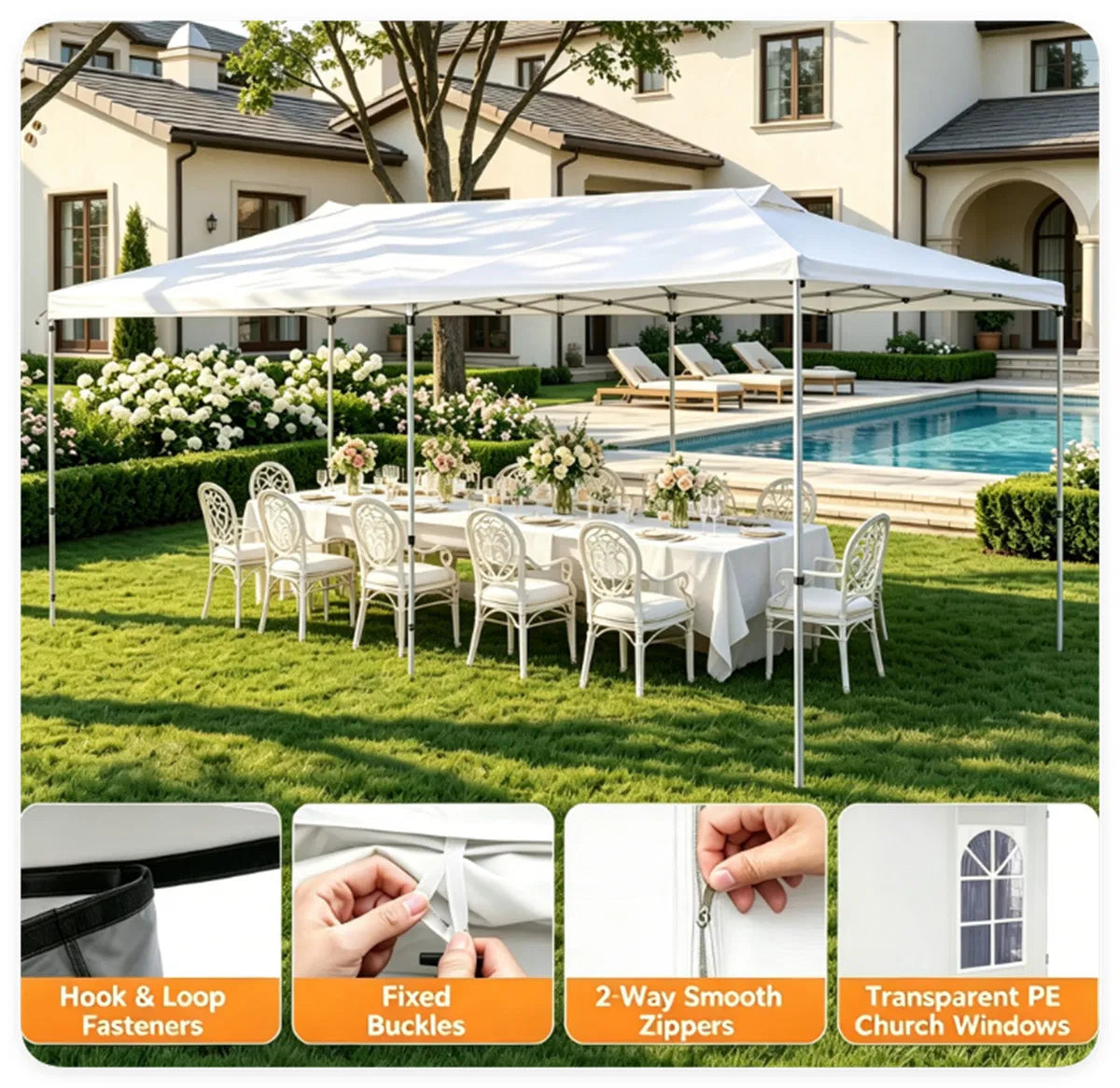 10 x 20 ft Pop Up Canopy Tent with Sidewalls, 3 Height Settings – image 12