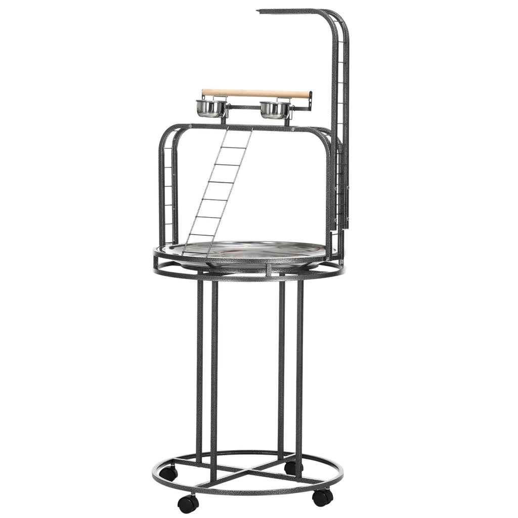 Parrot Stand, Large Bird Perch with 3 Ladders, Toy Hook and Wheels