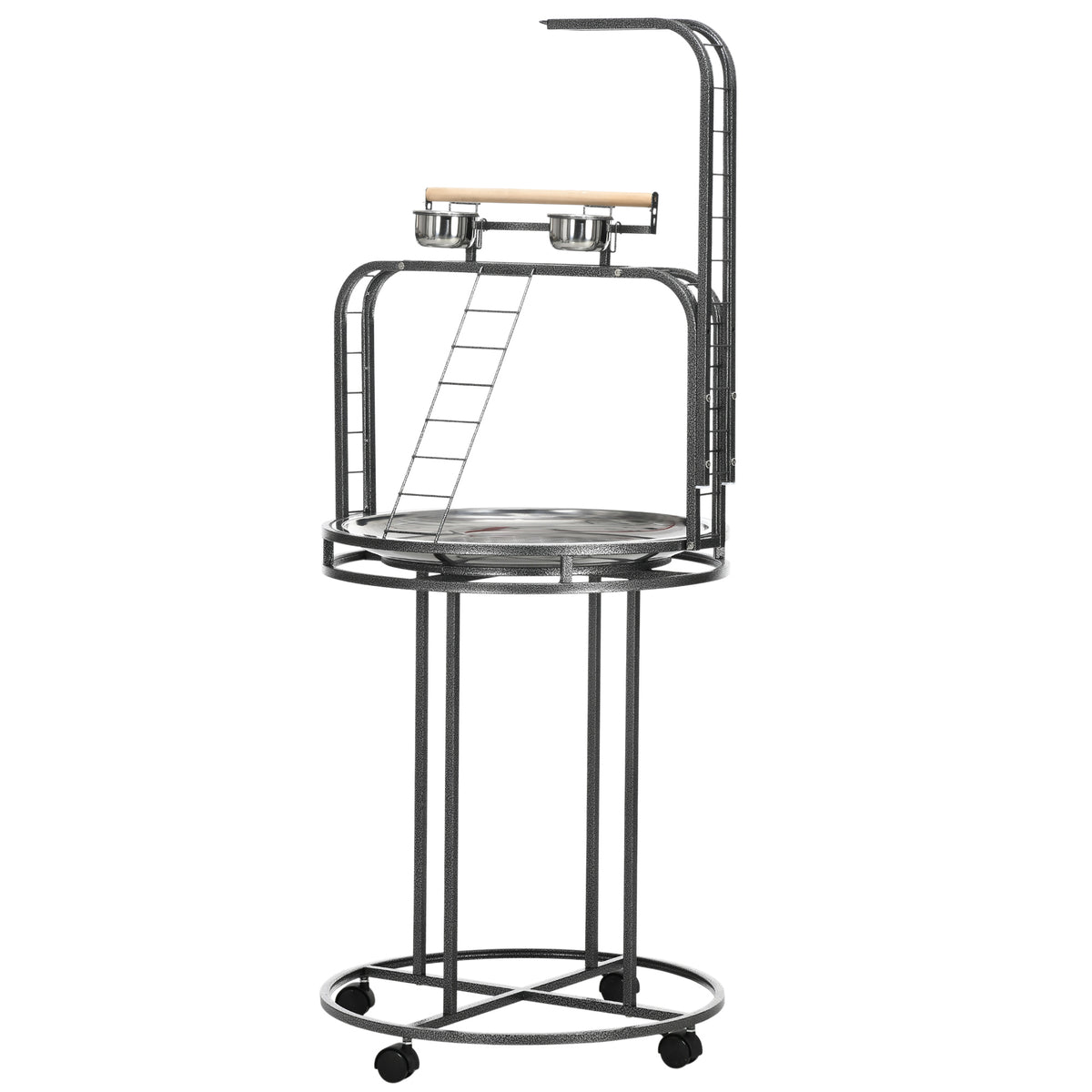 Parrot Stand, Large Bird Perch with 3 Ladders, Toy Hook and Wheels
