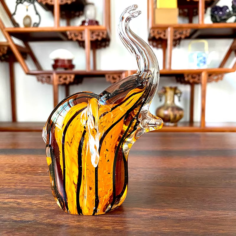 Hand Blown Glass Elephant Figurine, Crystal Table Sculpture – image 5