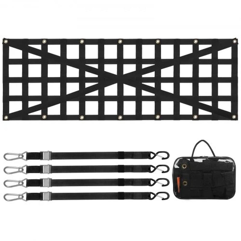 Tailgate Net 54 x 18 in, Heavy Duty Truck Bed Cargo Net with 4 Straps