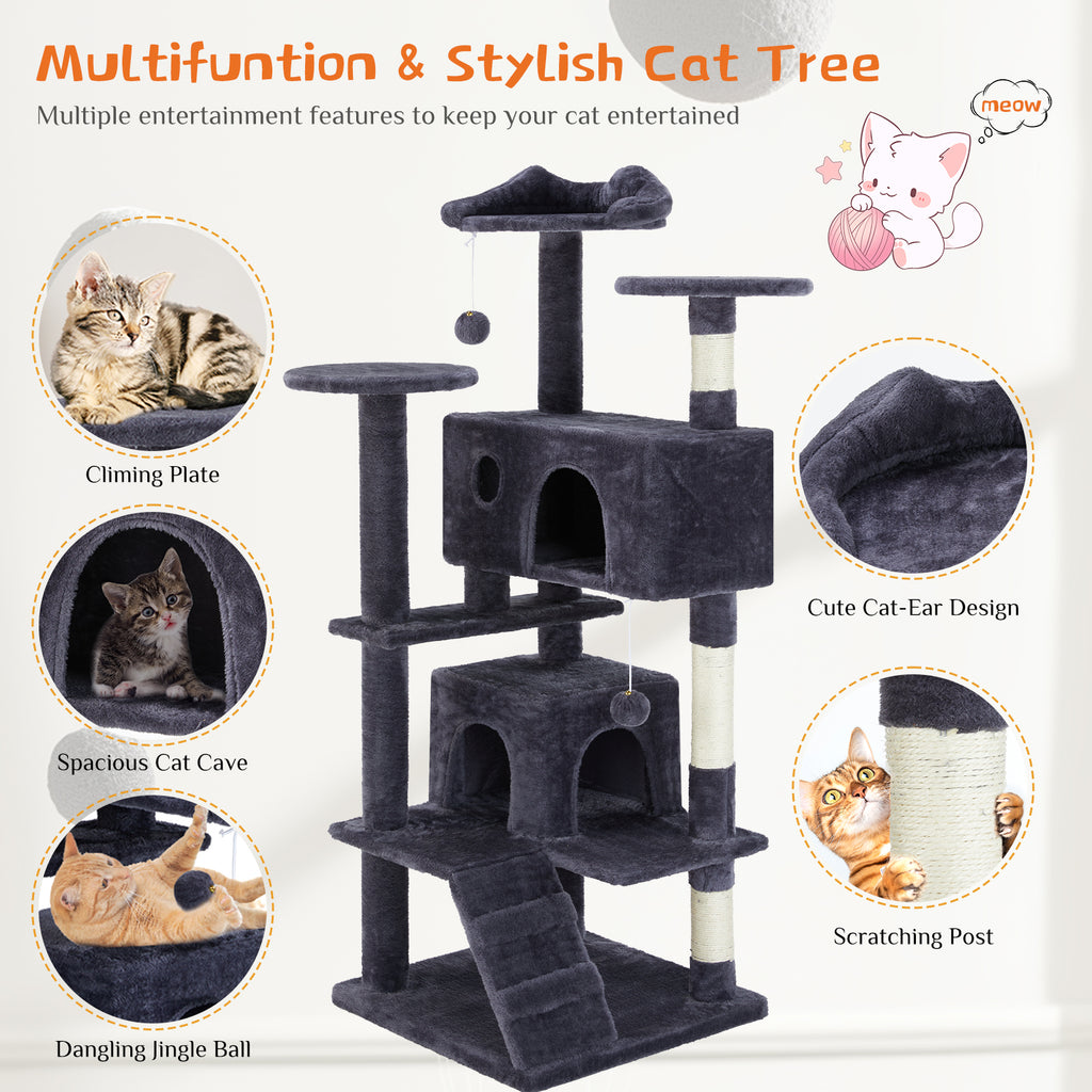Cat Tree House 54in Multi-Level Climbing Tower with Scratch Posts – image 10