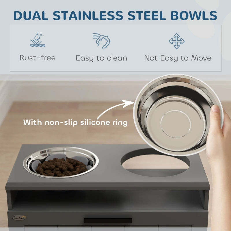 Elevated Dog Bowl Stand with Storage Drawer and 2 Steel Bowls – image 9