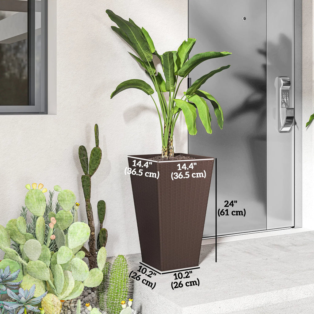 Tall Outdoor Planters Set of 3, 24 in Rattan-Look Self-Draining Pots – image 3