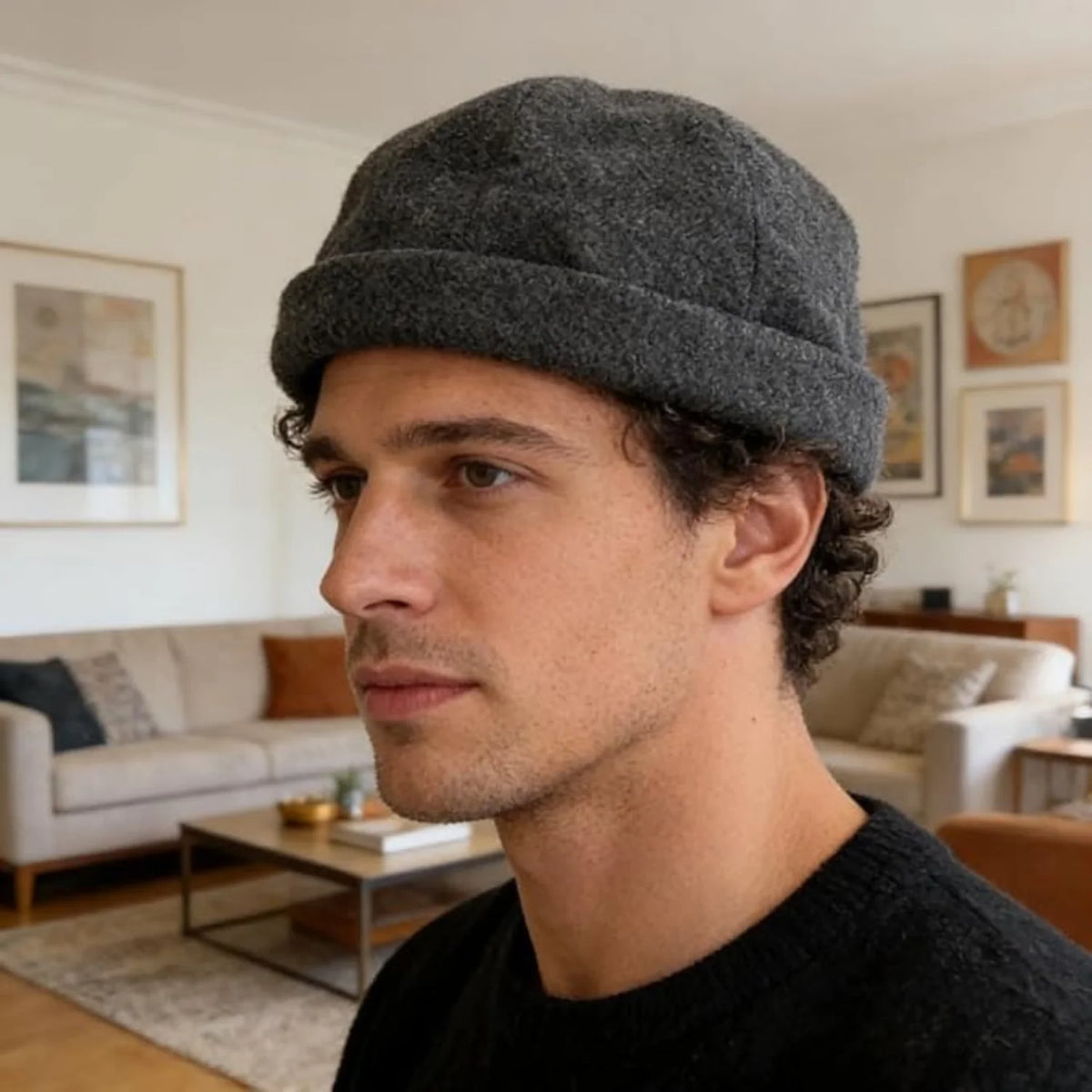 Brimless Landlord Beanie – Gray Wool Blend Knit Skull Cap – image 3