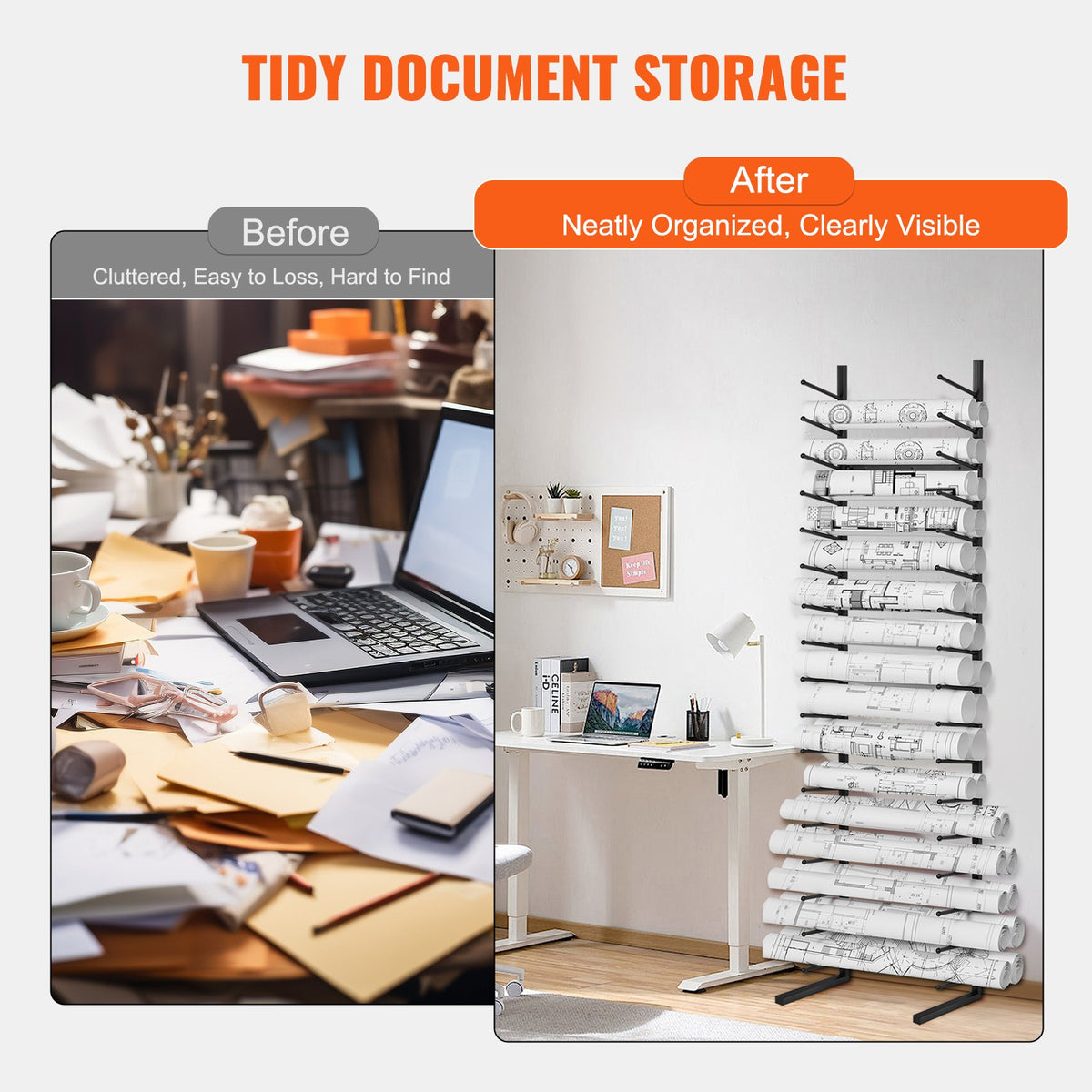 16-Tier Wall-Mount Blueprint Storage Rack for Rolled Plans and Posters – image 5