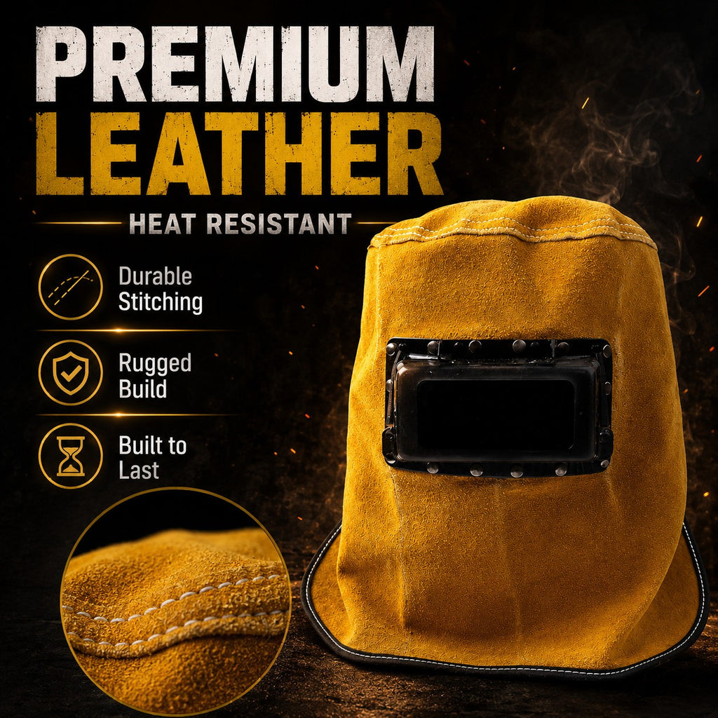 Leather Welding Hood with Lens, Sweat-Absorbent Welder Cap