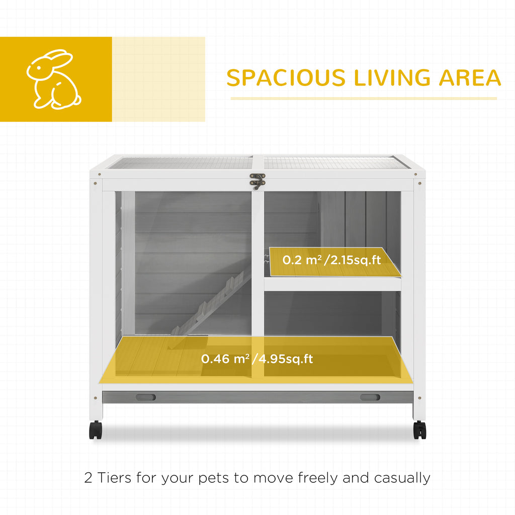 Indoor Rabbit Hutch on Wheels, Desk-Size Wooden Bunny Cage, Gray – image 3
