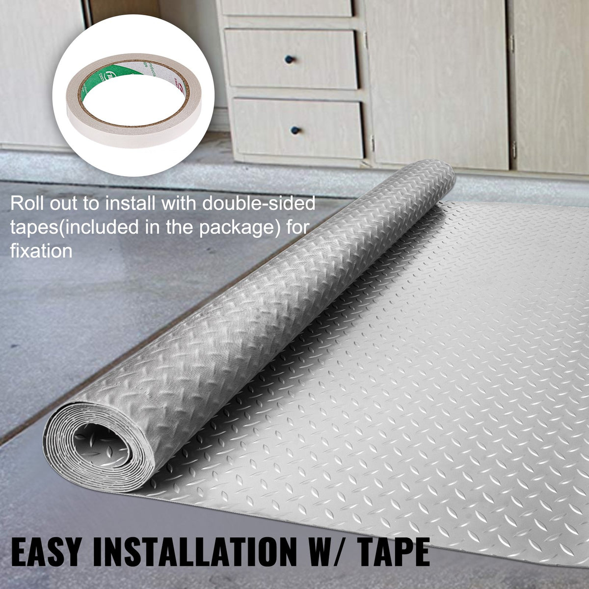 Garage Floor Mat Roll 4.9 x 13 ft, Diamond Texture Vinyl Flooring – image 2