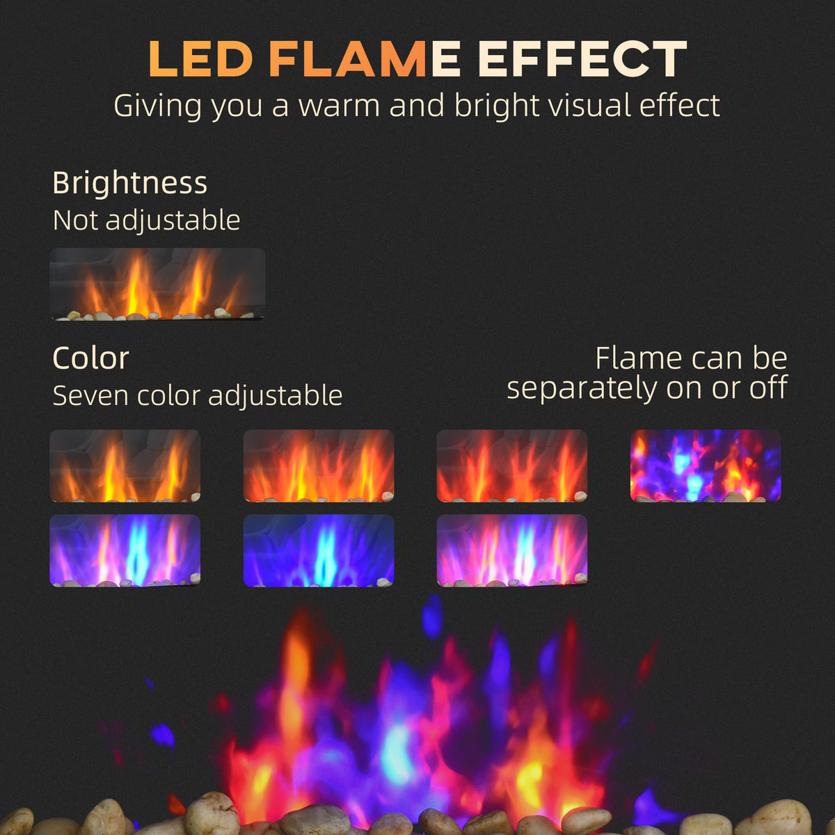 28.5 Inch Wall Mounted Electric Fireplace 1450W with 7 Flame Colors – image 4
