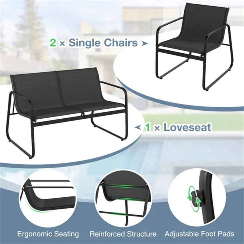 4-Piece Outdoor Conversation Set with Loveseat and Glass Table – image 7