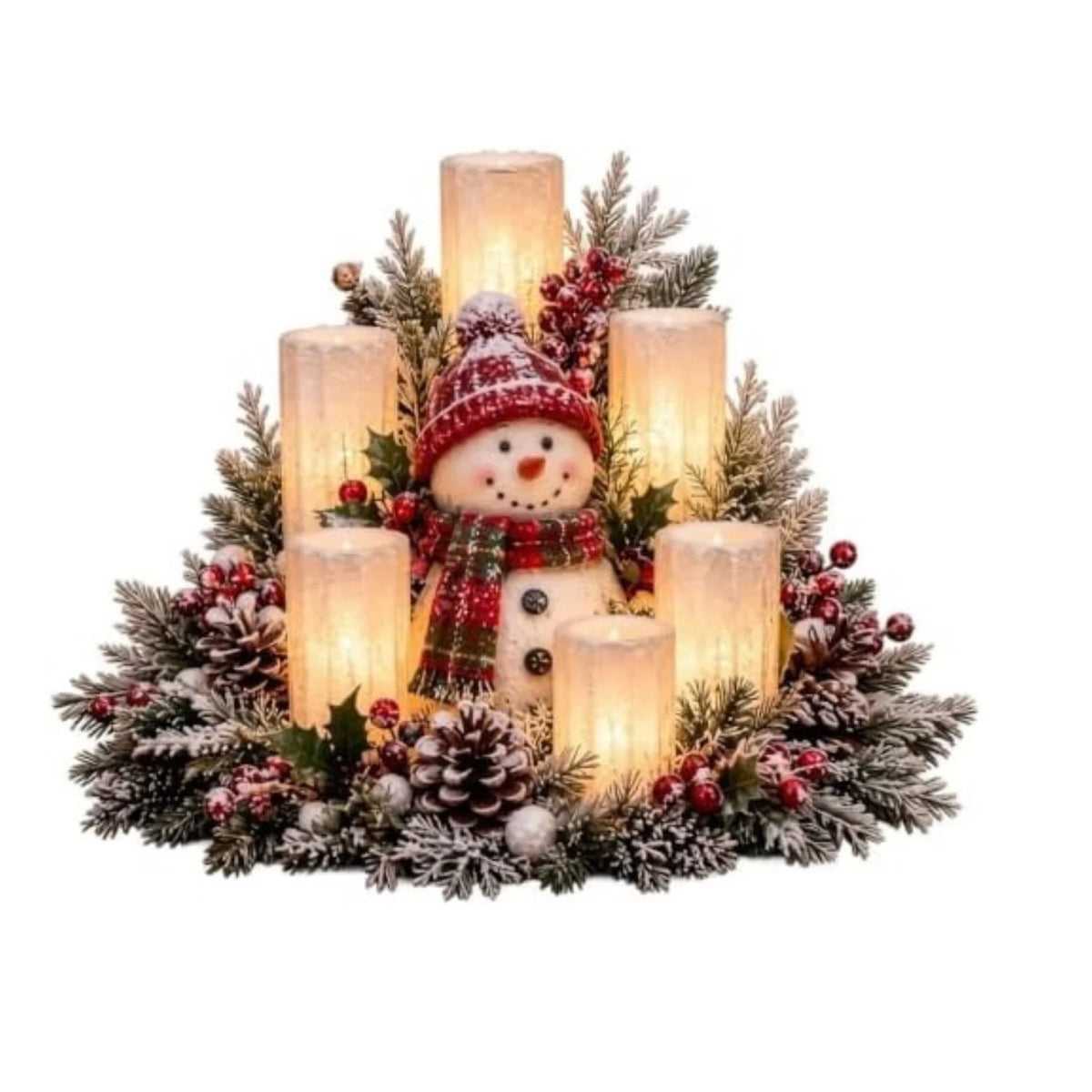 Christmas Centerpiece with Flameless Candle, Lighted Snowman