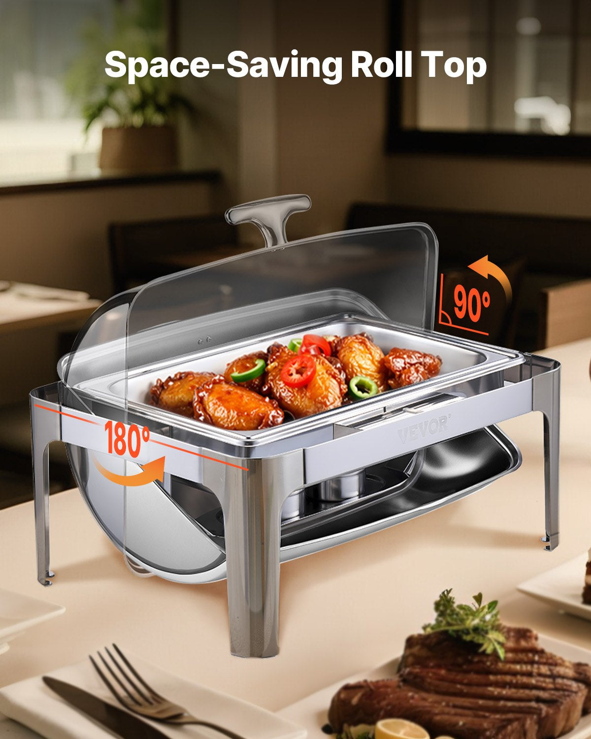 9 Qt Roll Top Chafing Dish With Full-Size Pan, Stainless Steel – image 6